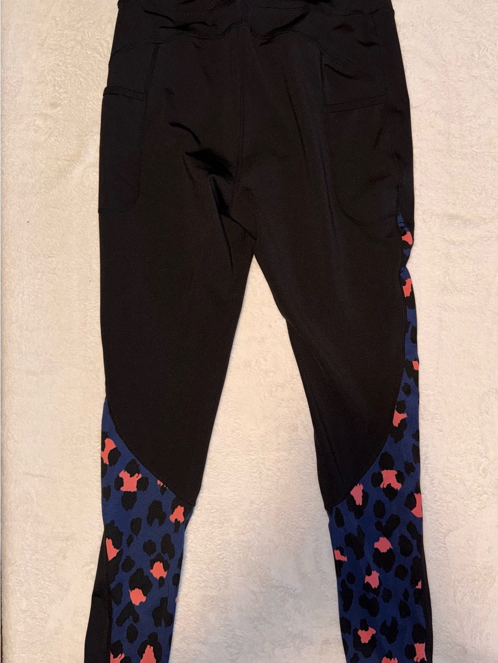 Women’s popfit Black Leggings with Blue & Pink Leopard Panels